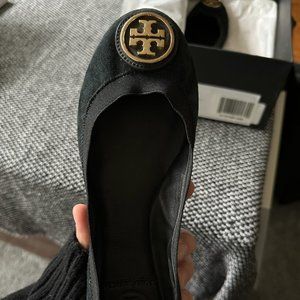 Tory Burch Black Suede Ballet Flats